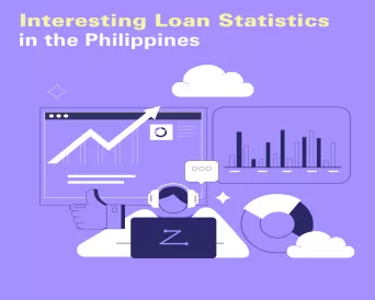 man thinking while looking up at charts representing loan statistics in the Philippines]